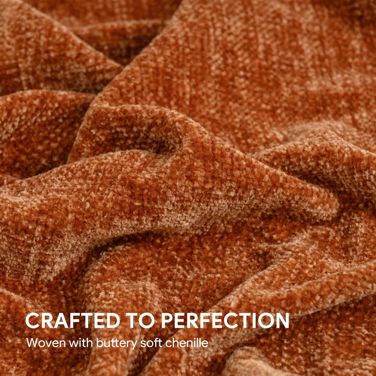 RECYCO Throw Blanket Soft Cozy Chenille Throw Blanket with Fringe Tassel for Couch Sofa Chair Bed Living Room Gift (Rust, 50" x 60")