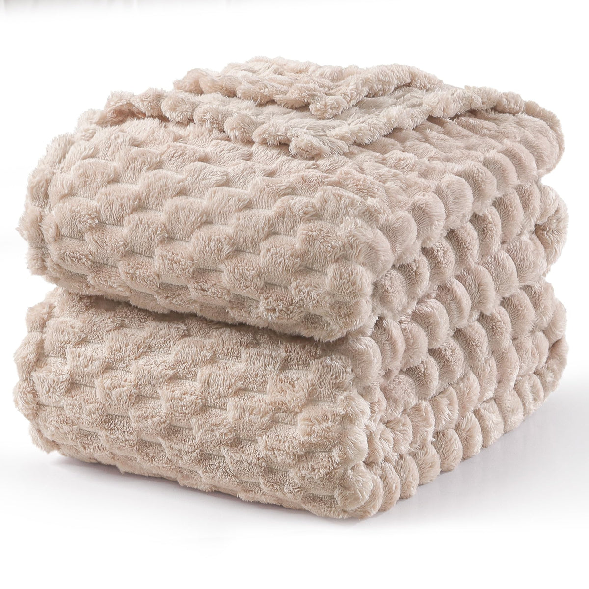 Exclusivo Mezcla Large 3D Fleece Throw Blanket for Couch, Ivory