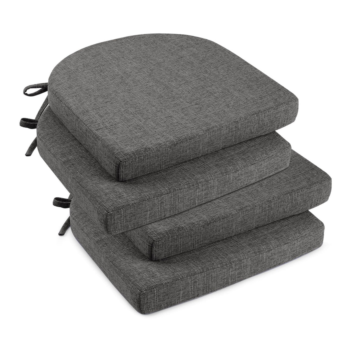 downluxe Indoor Chair Cushions for Dining Chairs, Soft and Comfortable Textured Foam Kitchen Chair Pads with Ties and Non-Slip Backing, 16" x 16" x 2", Brown, 4 Pack