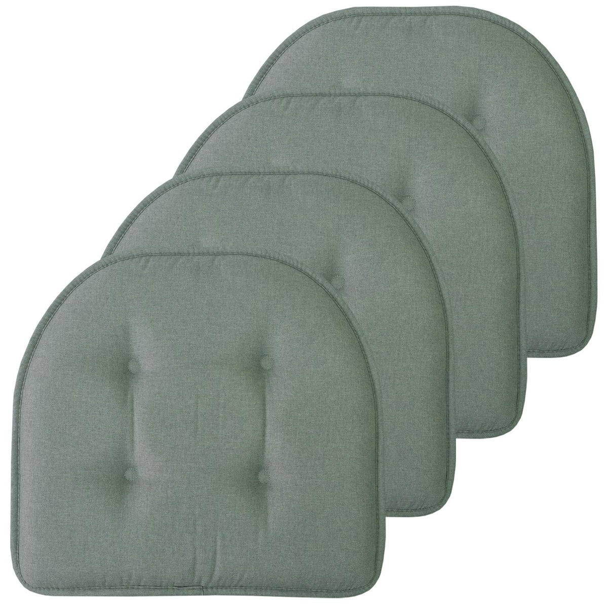 Sweet Home Collection Chair Cushion Memory Foam Pads Tufted Slip Non Skid Rubber Back U-Shaped 17" x 16" Seat Cover, 4 Count (Pack of 1), Army Green
