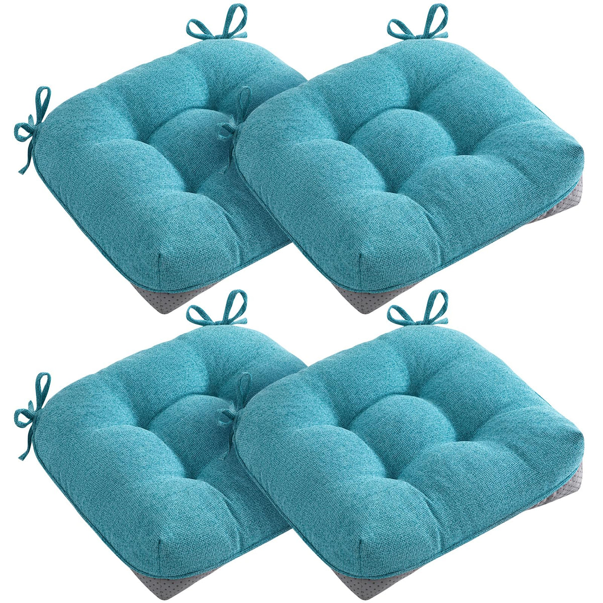 MAGIC ELEPHANT Chair Cushions for Dining Chair, Shredded Memory Foam Kitchen Chair Cushions Set of 4, Non-Slip Thick Dinning Room Chair Pads Seat Cushions, 15.5" x 15.5" x 4" (Grey)