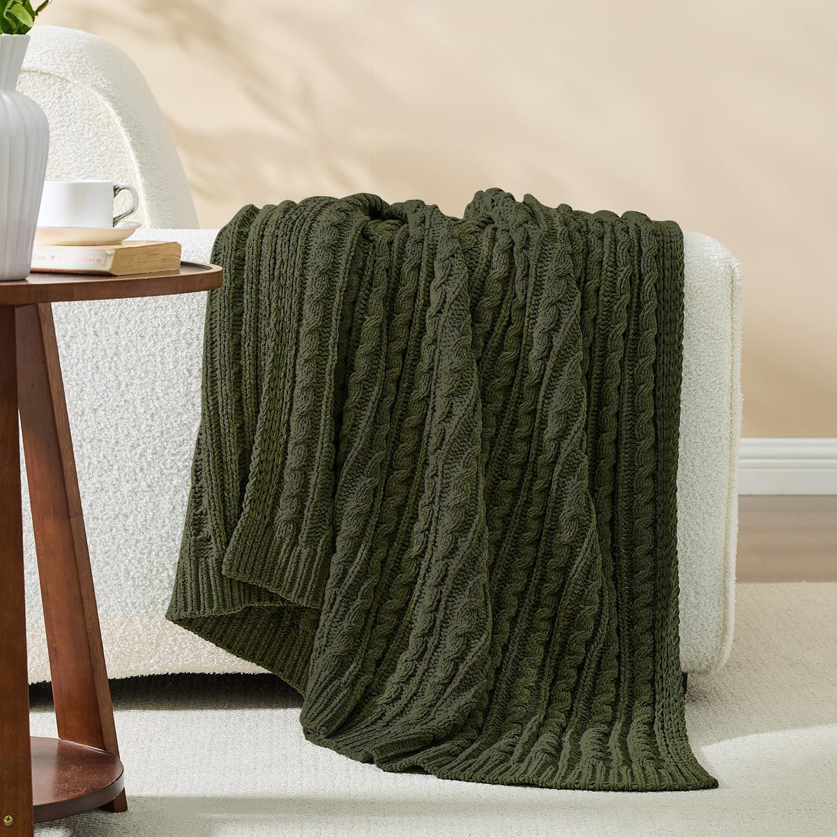 inhand Off White Knitted Throw Blanket for Couch and Bed, 50"x60"