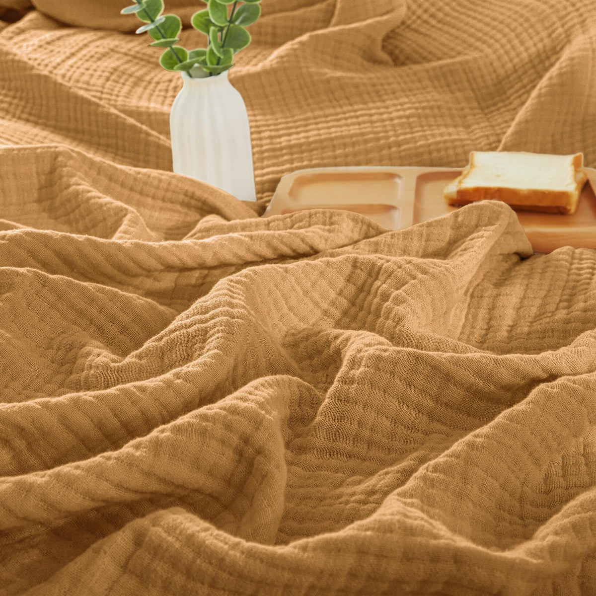 PHF 100% Cotton Muslin Blanket for Adults, Queen Size 90"X90", Taupe