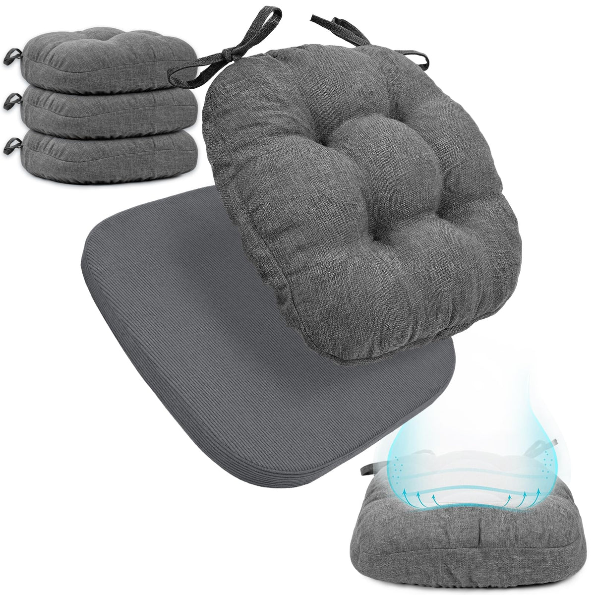 BUYUE 2-in-1 Chair Cushion for Dining Chair – Detachable Double-Layer, Use as 2 Seat Pads or 1 Extra-Thick Pad, Latex Foam, Non-Slip, Beige