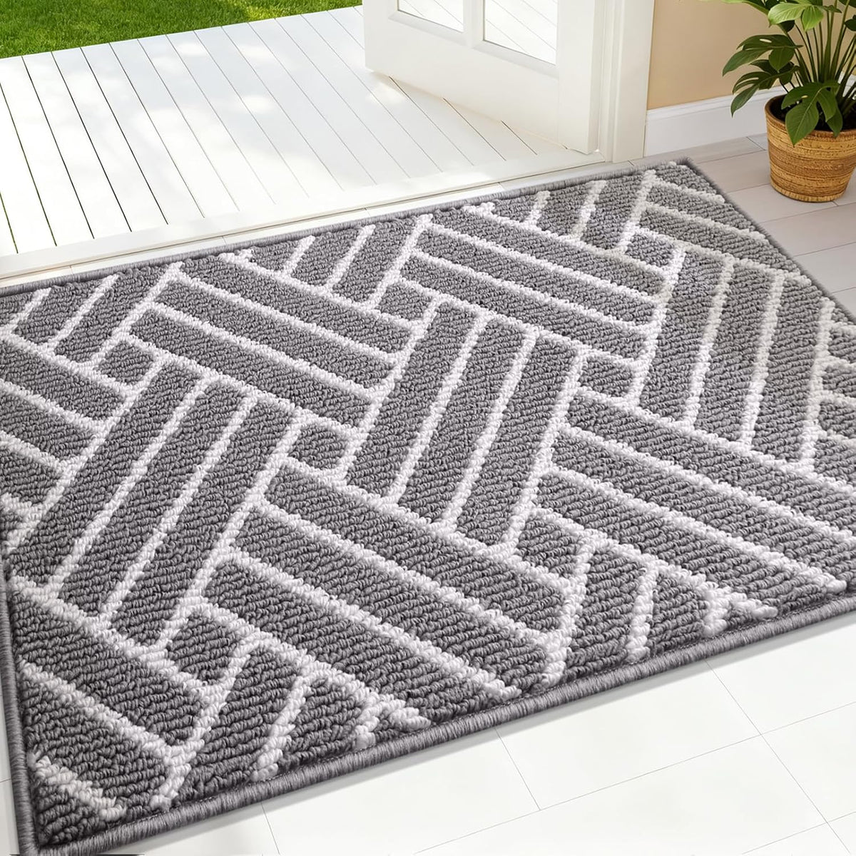 OLANLY Indoor Door Mat 32x20, Low-Profile Dirt Resistant Doormat, Grey