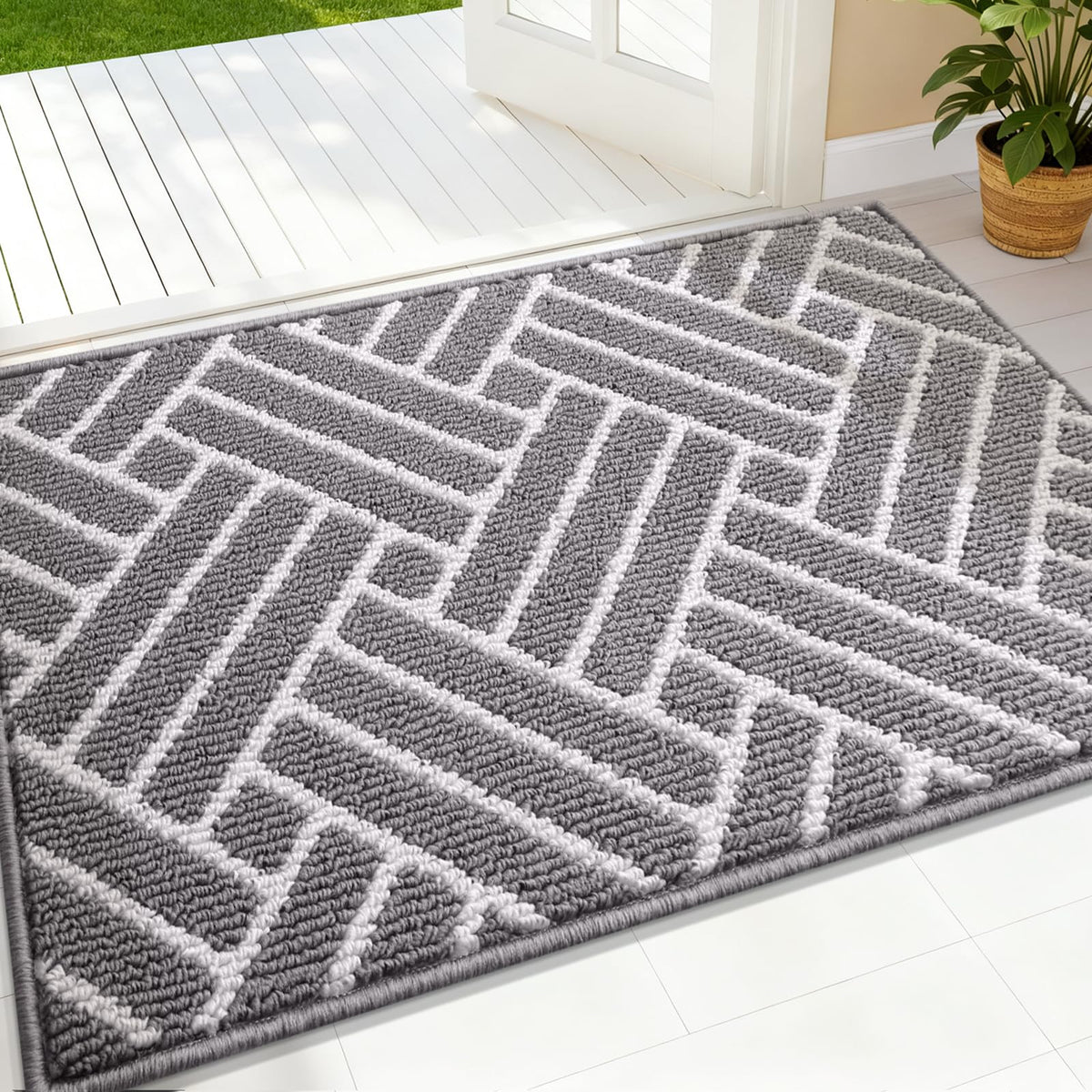 OLANLY Indoor Door Mat 32x20, Low-Profile Dirt Resistant Doormat, Grey