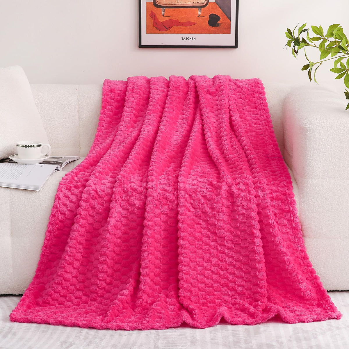 Red Throw Blanket 50"×60" inches Gifts for Mom Fuzzy 3D Jacquard Decorative