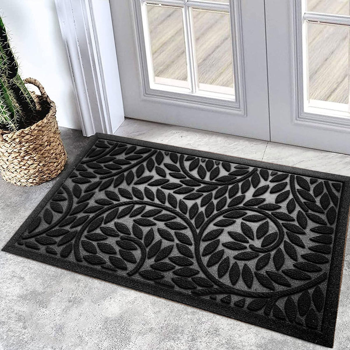 Bulijojo Front Door Mat Entrance,Durable Heavy Duty Welcome Mat,Thick Absorbent Natural Rubber Non Slip Mat,Sturdy Entryway Green, 17"x30"