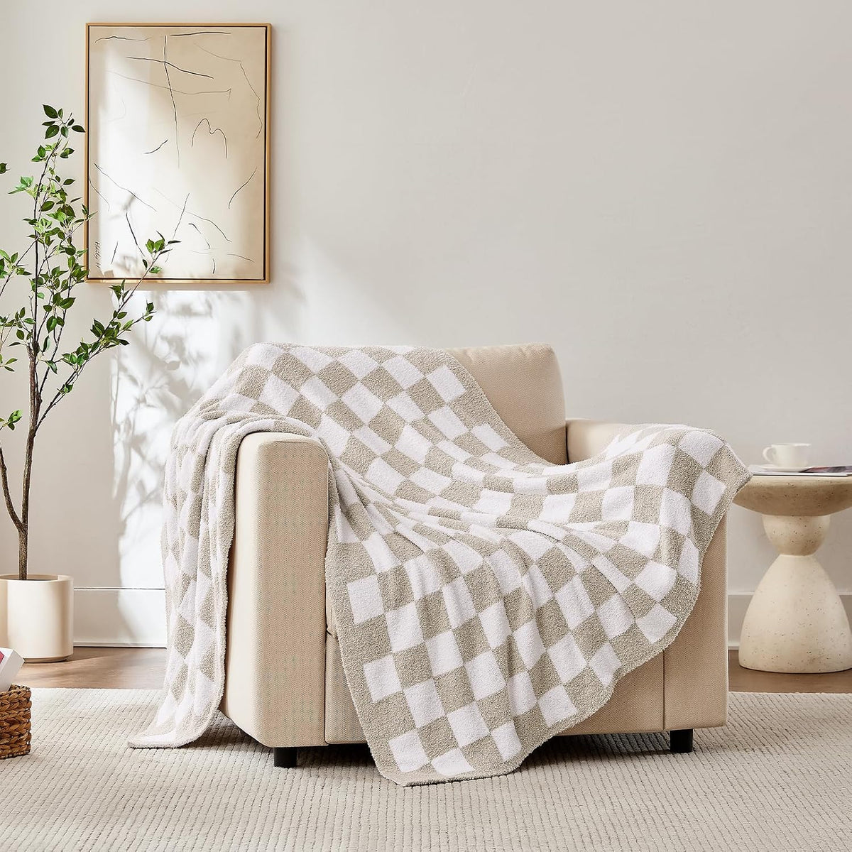 Checkered Throw Blanket for Couch, Soft Cozy Warm Knitted Blankets