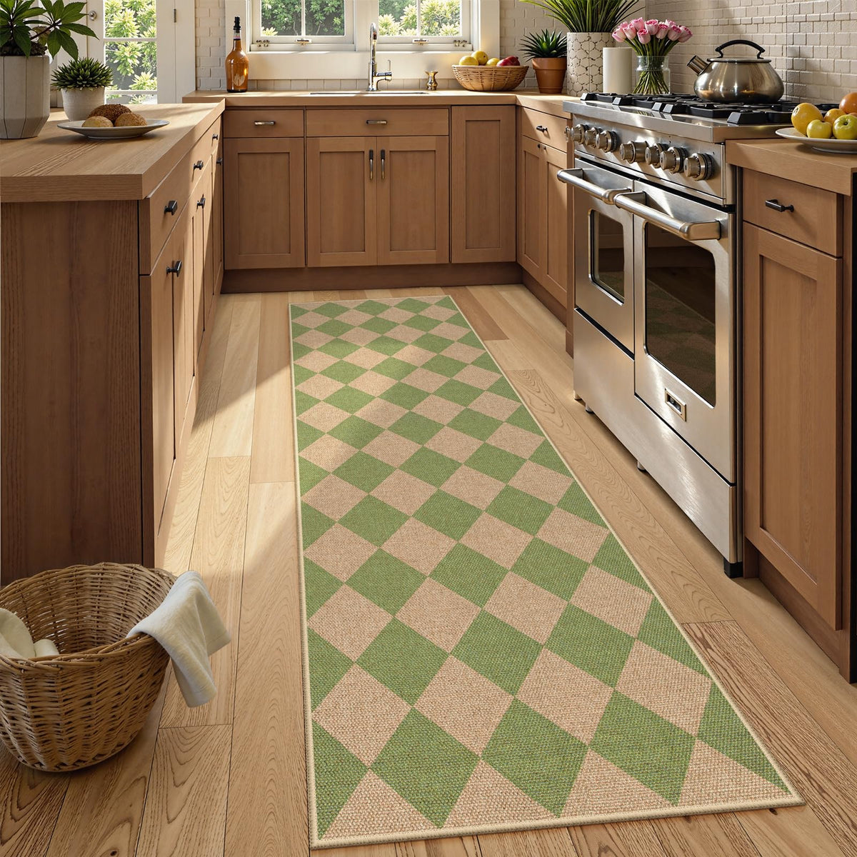 Lahome Checkered Easy Jute Non Slip Front Door Mat, 2x3 Kitchen Rug Neutral Small Throw Rug, Farmhouse Diamond Washable Non Shedding Low Pile Black Floor Carpet for Entryway Front Porch Doorway
