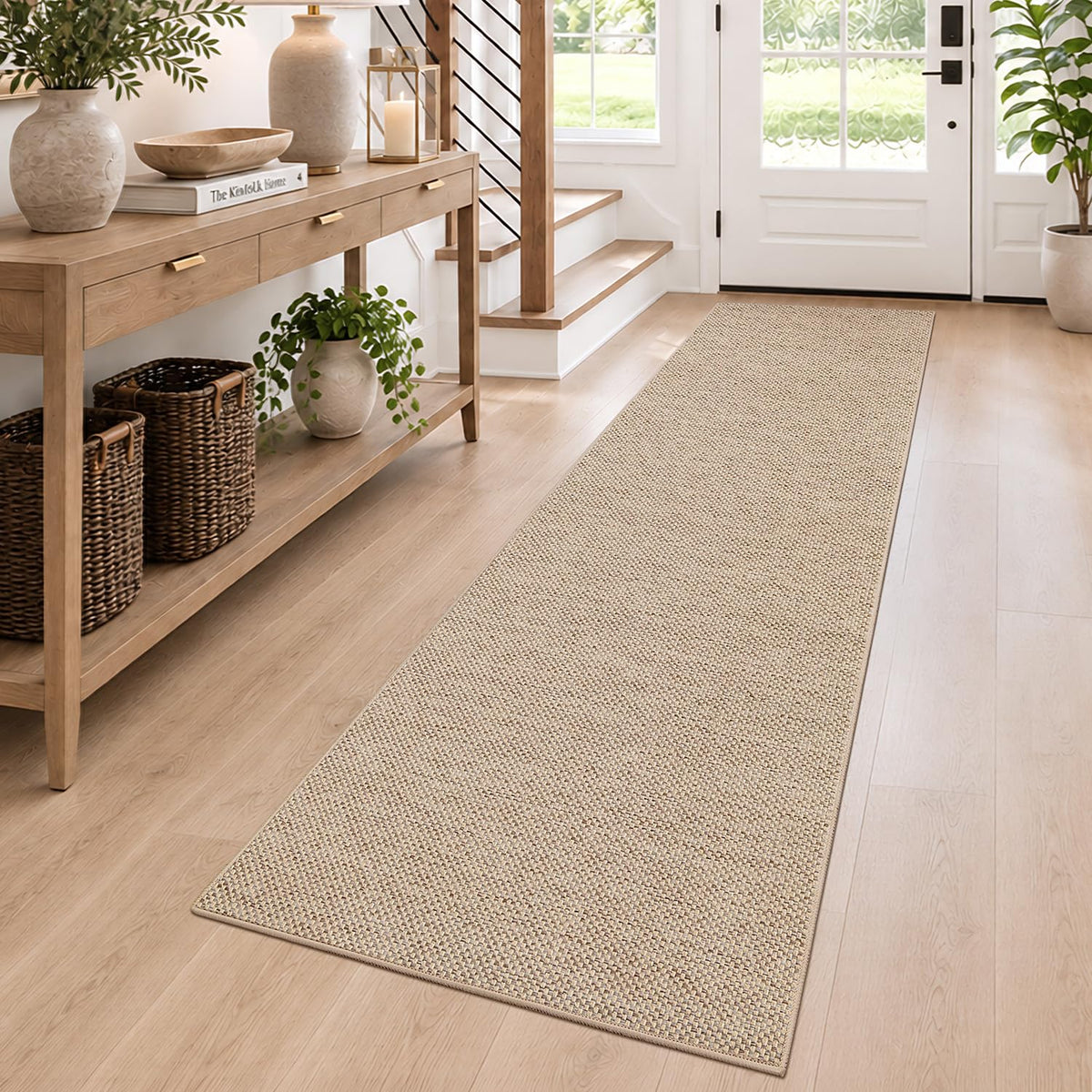 DEXI Thin Door Mat Indoor Entrance 24x36, Non Slip Entryway Mat, Dark Beige
