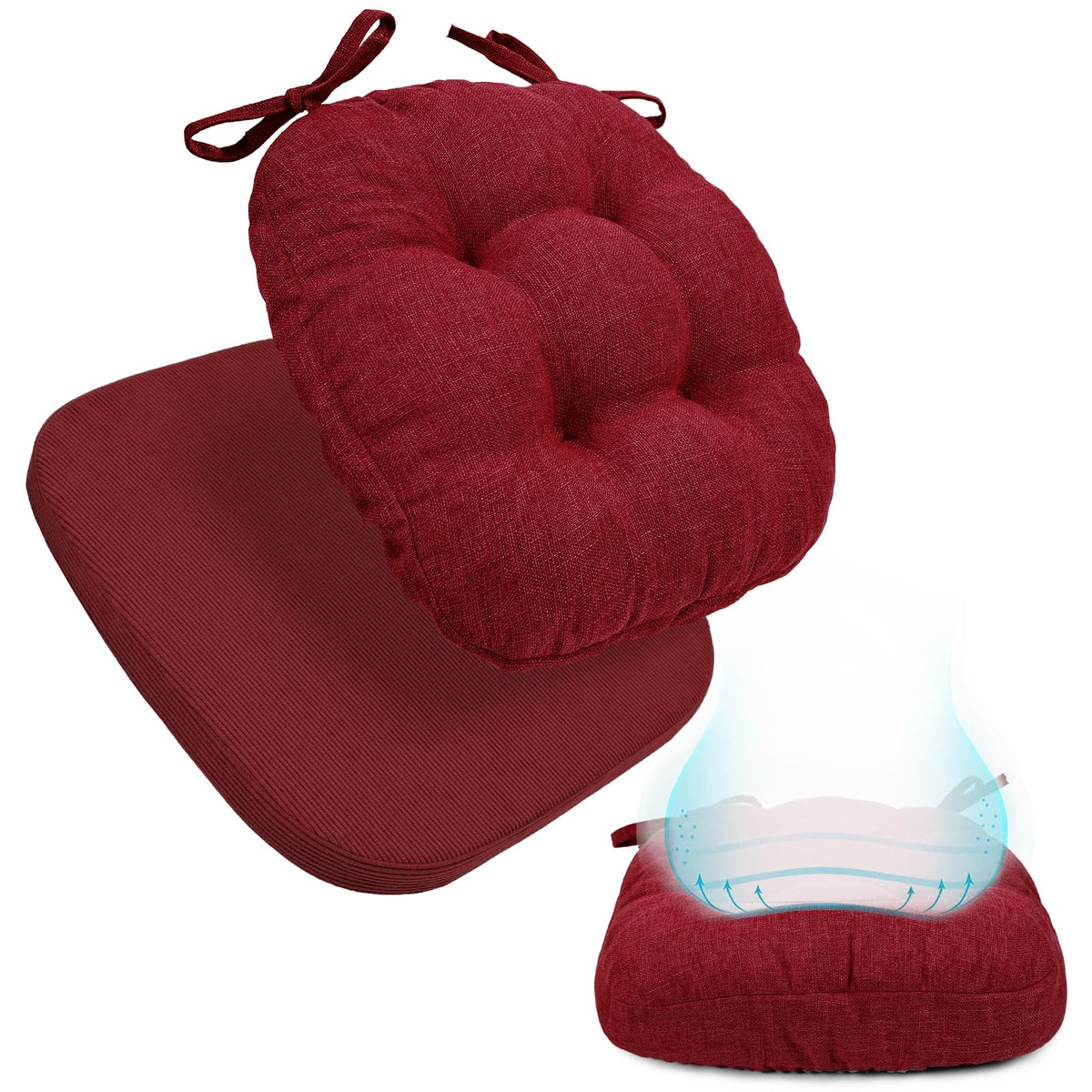 BUYUE 2-in-1 Chair Cushion for Dining Chair – Detachable Double-Layer, Use as 2 Seat Pads or 1 Extra-Thick Pad, Latex Foam, Non-Slip, Beige