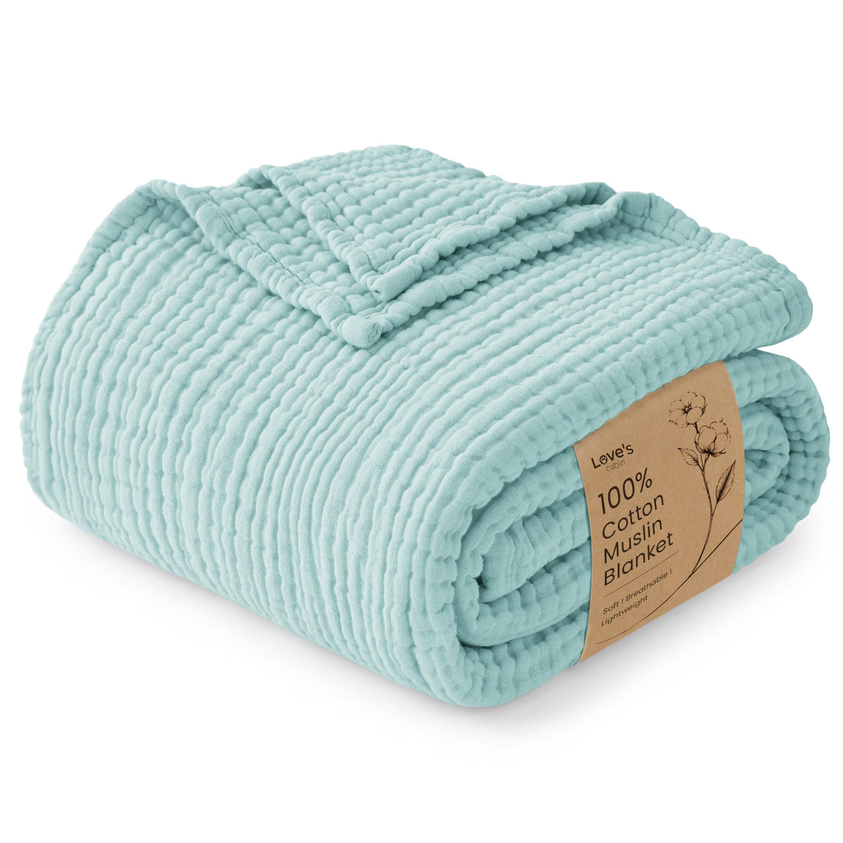 Love's cabin 100% Cotton Muslin Blanket Throw for Couch, Khaki