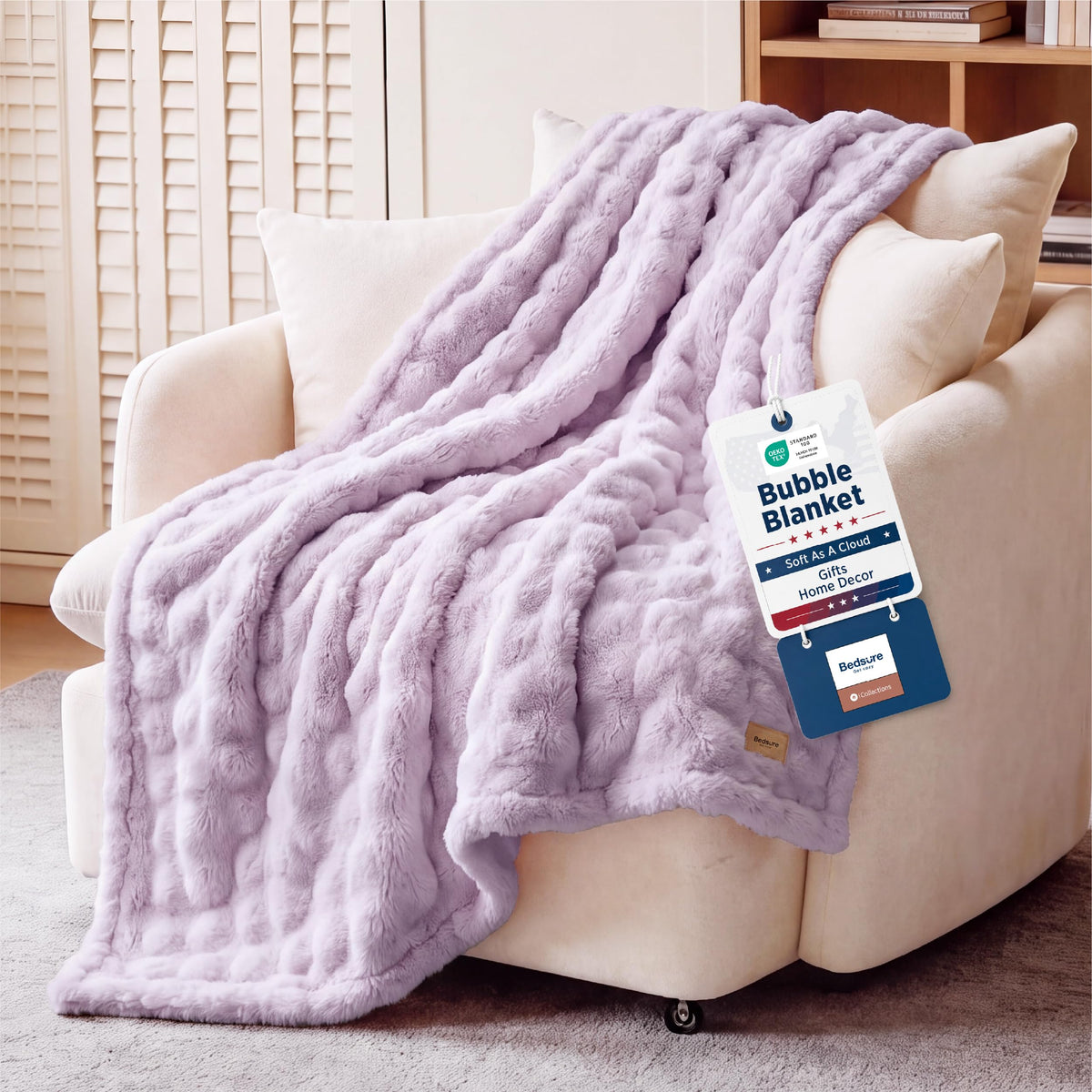 Bedsure Cloud Bubble Blanket, Soft Cozy Throw, Beige, 50"×60"