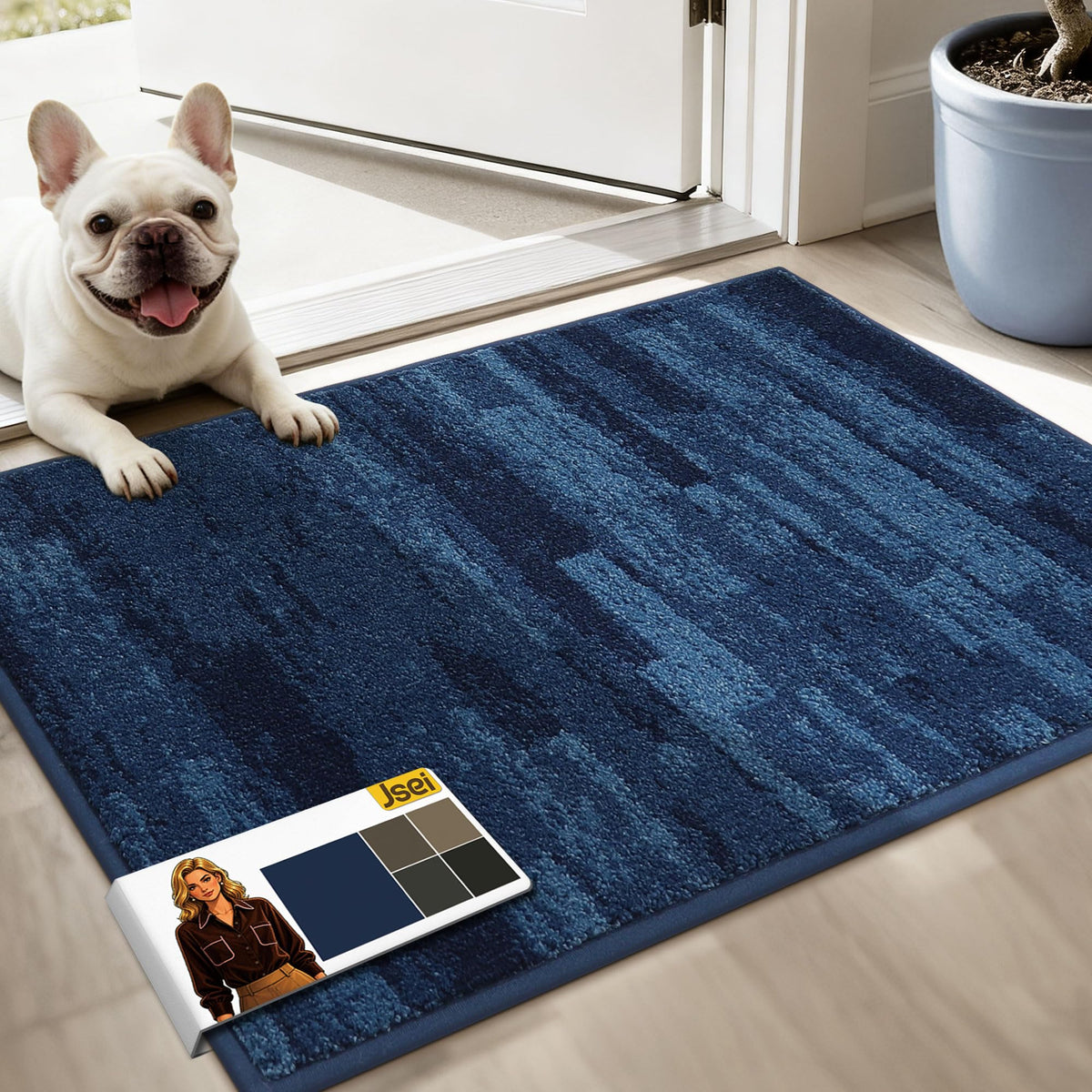 JSEI Dirt Trapper Door Mat 24"x36", Non-Slip Doormat, Blue