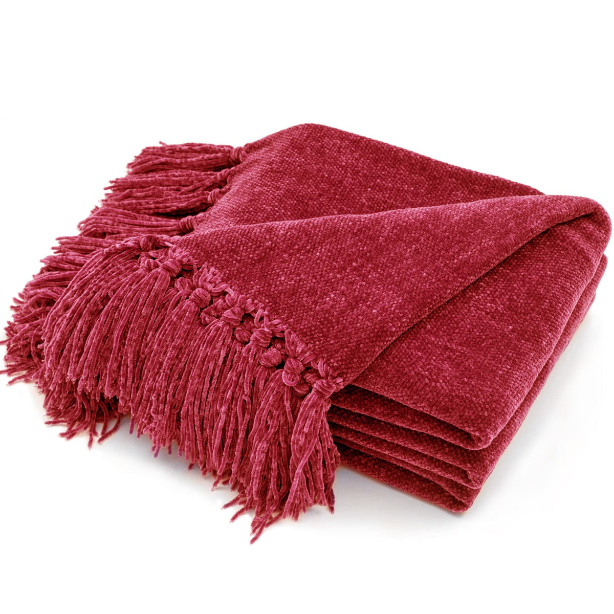 RECYCO Throw Blanket Soft Cozy Chenille Throw Blanket with Fringe Tassel for Couch Sofa Chair Bed Living Room Gift (Rust, 50" x 60")