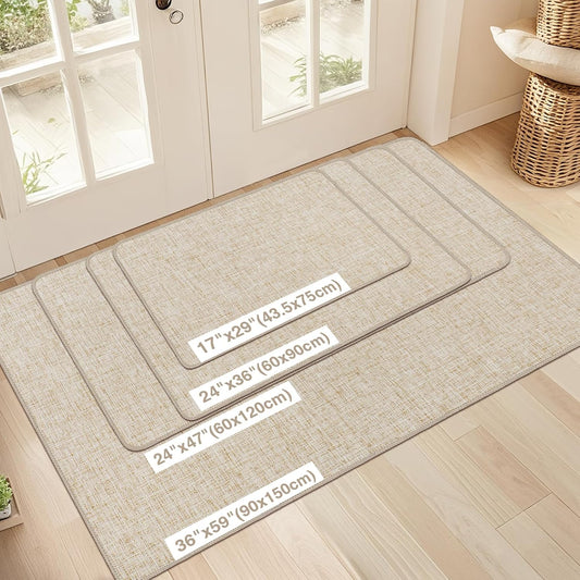 LEKEEPGO Ultra Thin Indoor Door Mat 17"x29", Non Slip Door Mat, Khaki
