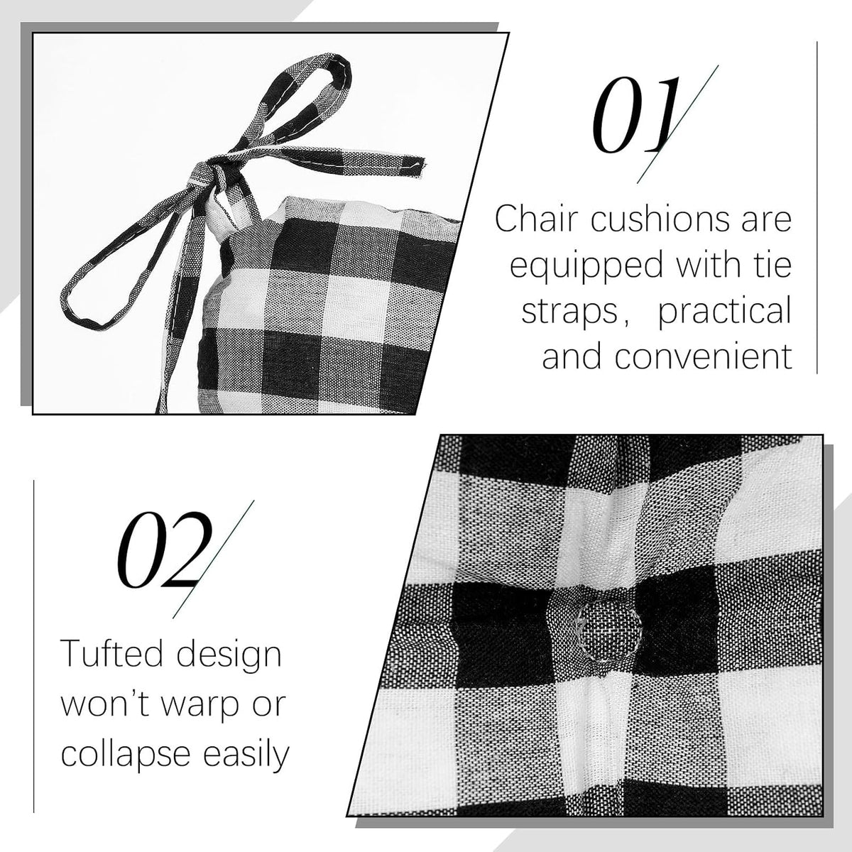 Geetery 4 Pack Chair Cushions, 16" x 15",Black and White,Plaid