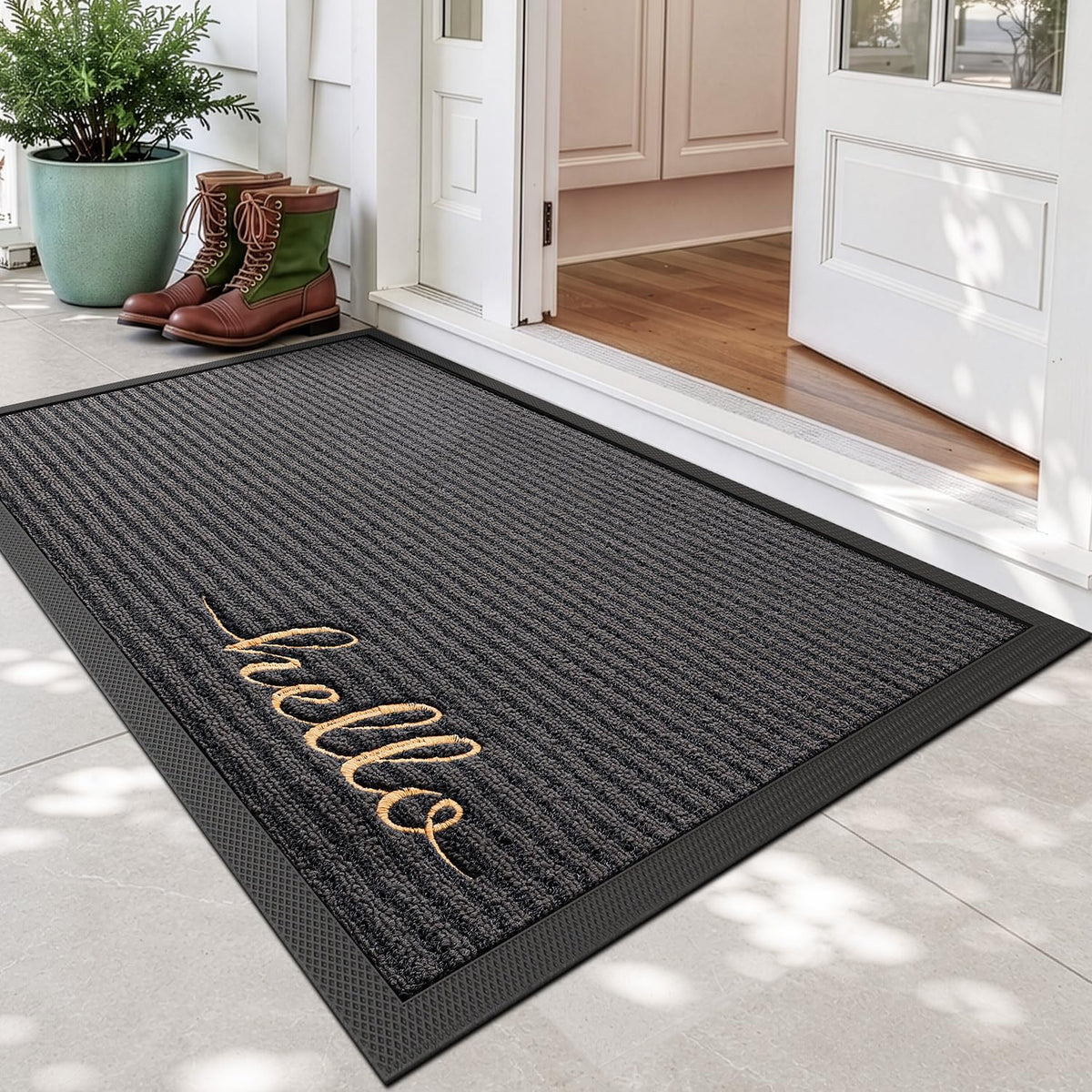 DEXI Front Door Mat Outside Entrance 48x72 Rubber Entry Doormat Brown
