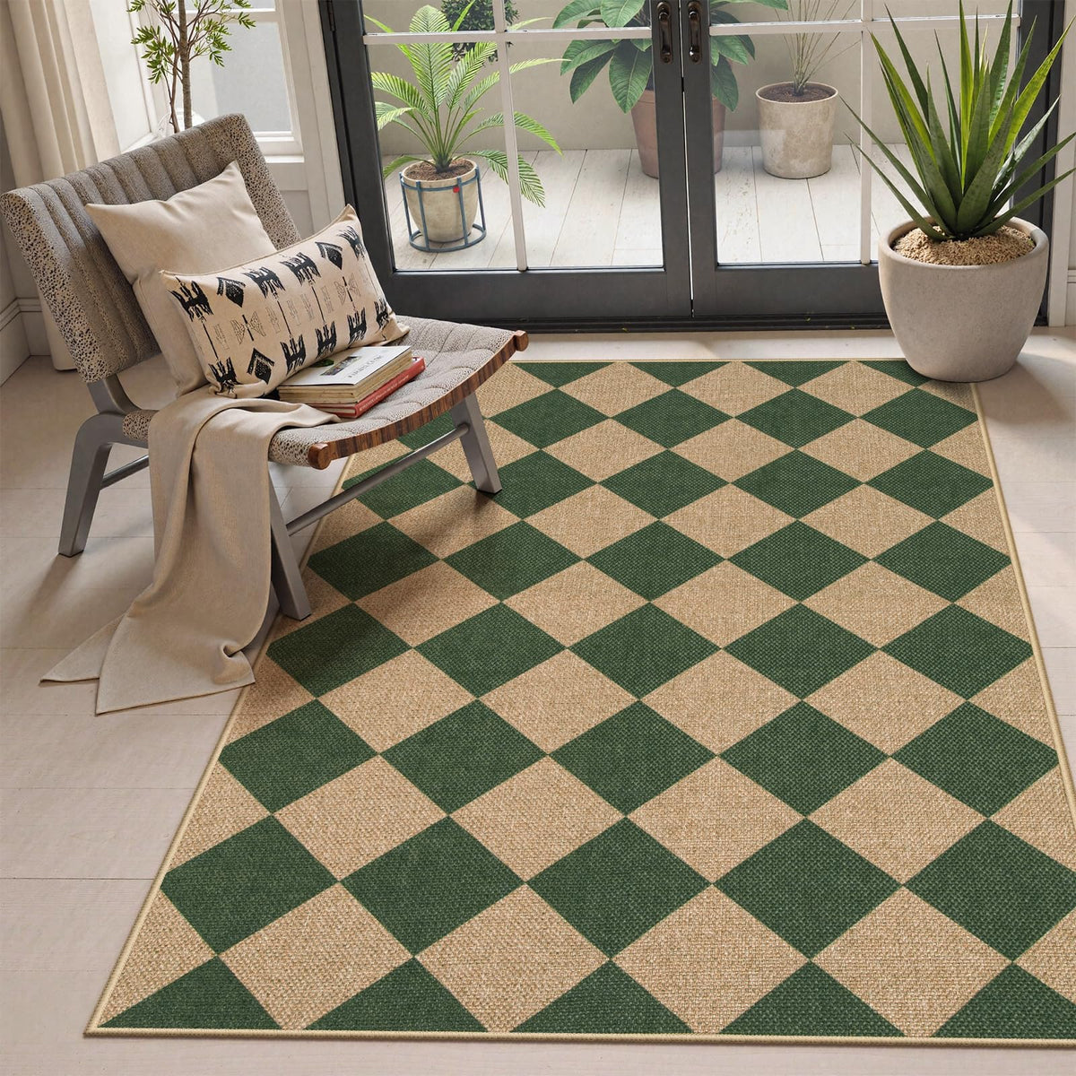 Lahome Checkered Easy Jute Non Slip Front Door Mat, 2x3 Kitchen Rug Neutral Small Throw Rug, Farmhouse Diamond Washable Non Shedding Low Pile Black Floor Carpet for Entryway Front Porch Doorway