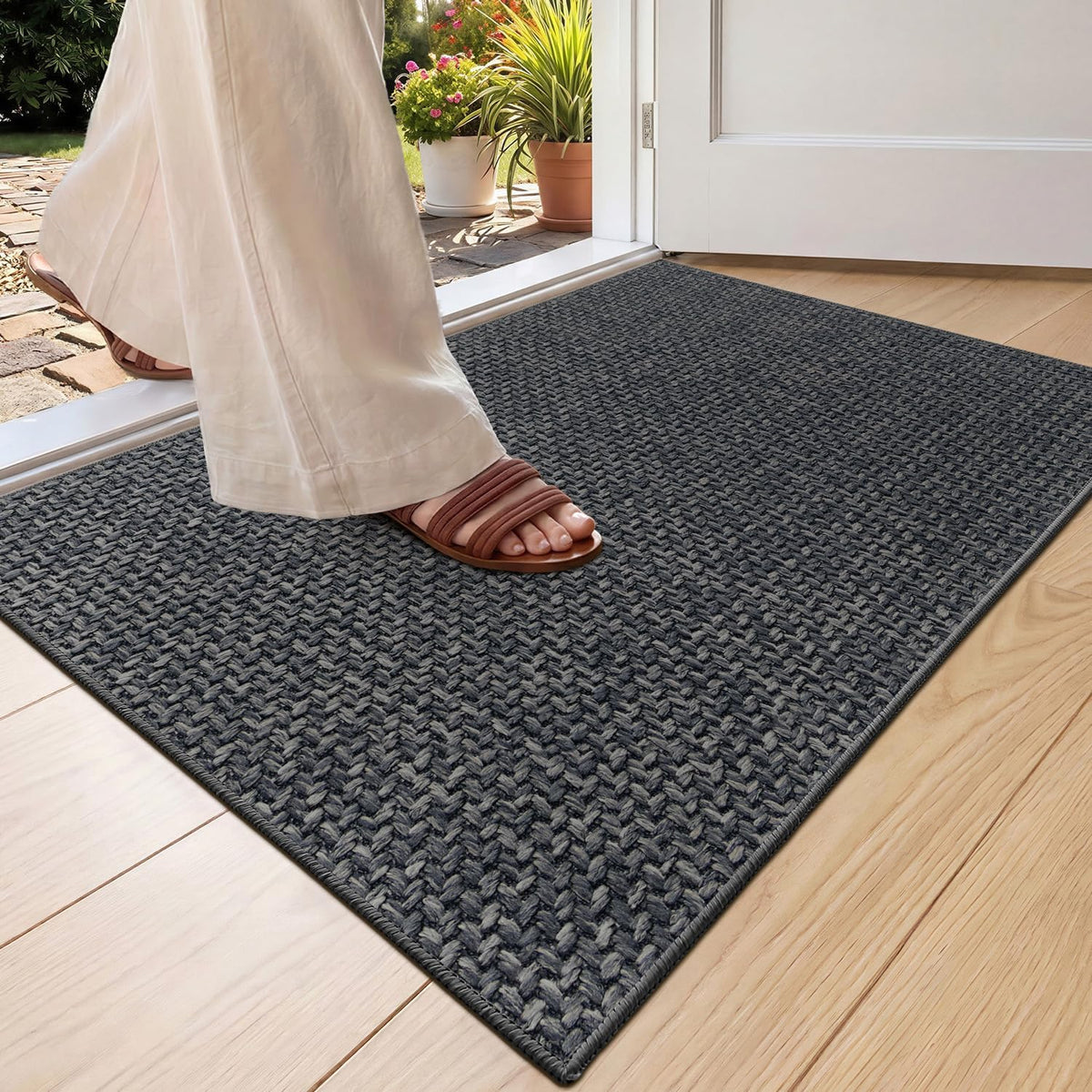 Color&Geometry Ultra-Thin Indoor Door Mat Entrance, 17"x30" Heather Khaki