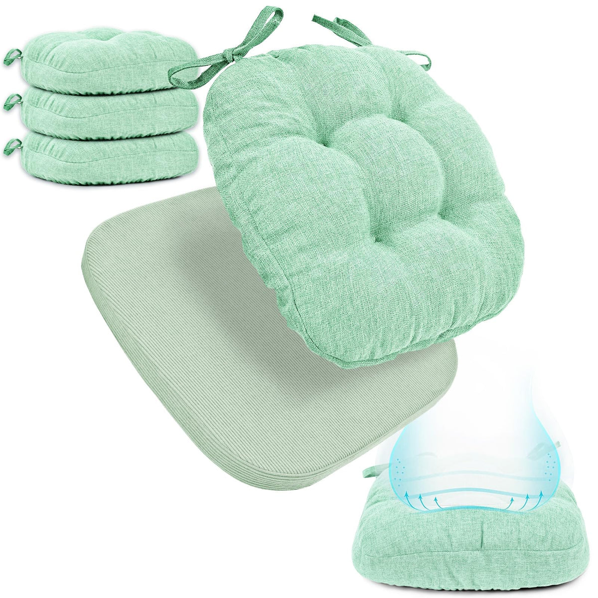 BUYUE 2-in-1 Chair Cushion for Dining Chair – Detachable Double-Layer, Use as 2 Seat Pads or 1 Extra-Thick Pad, Latex Foam, Non-Slip, Beige