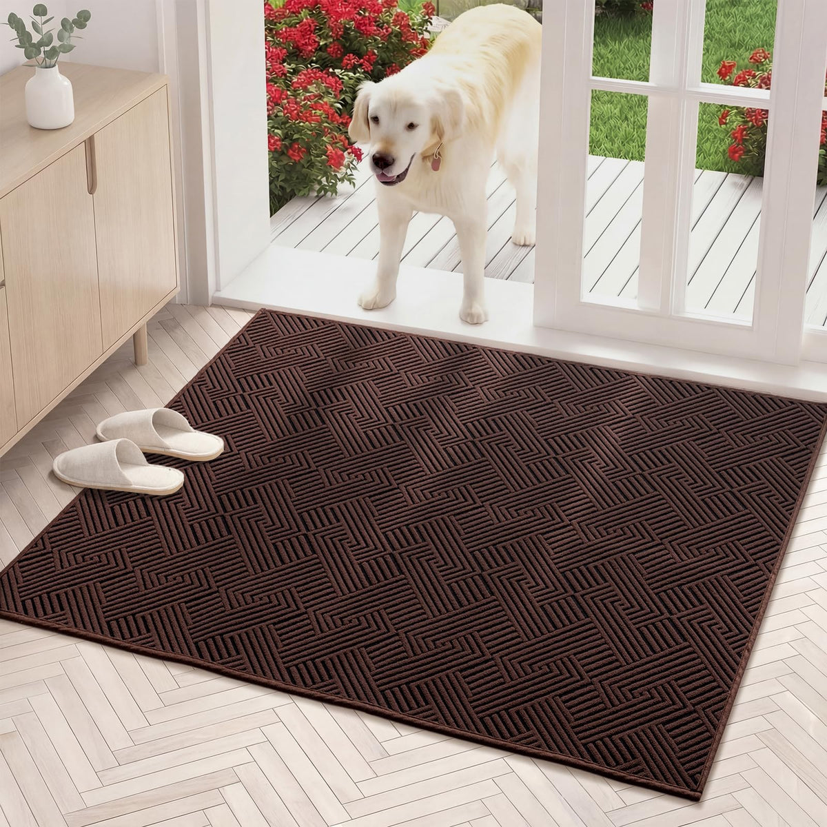 YIHOUSE Indoor Door Mat 24" x 36", Non-Slip Washable Entryway Mat, Dirt Trapper Absorbent Entrance Mat, Low Profile Floor Mat for Front/Back Door, Entryway, Brown