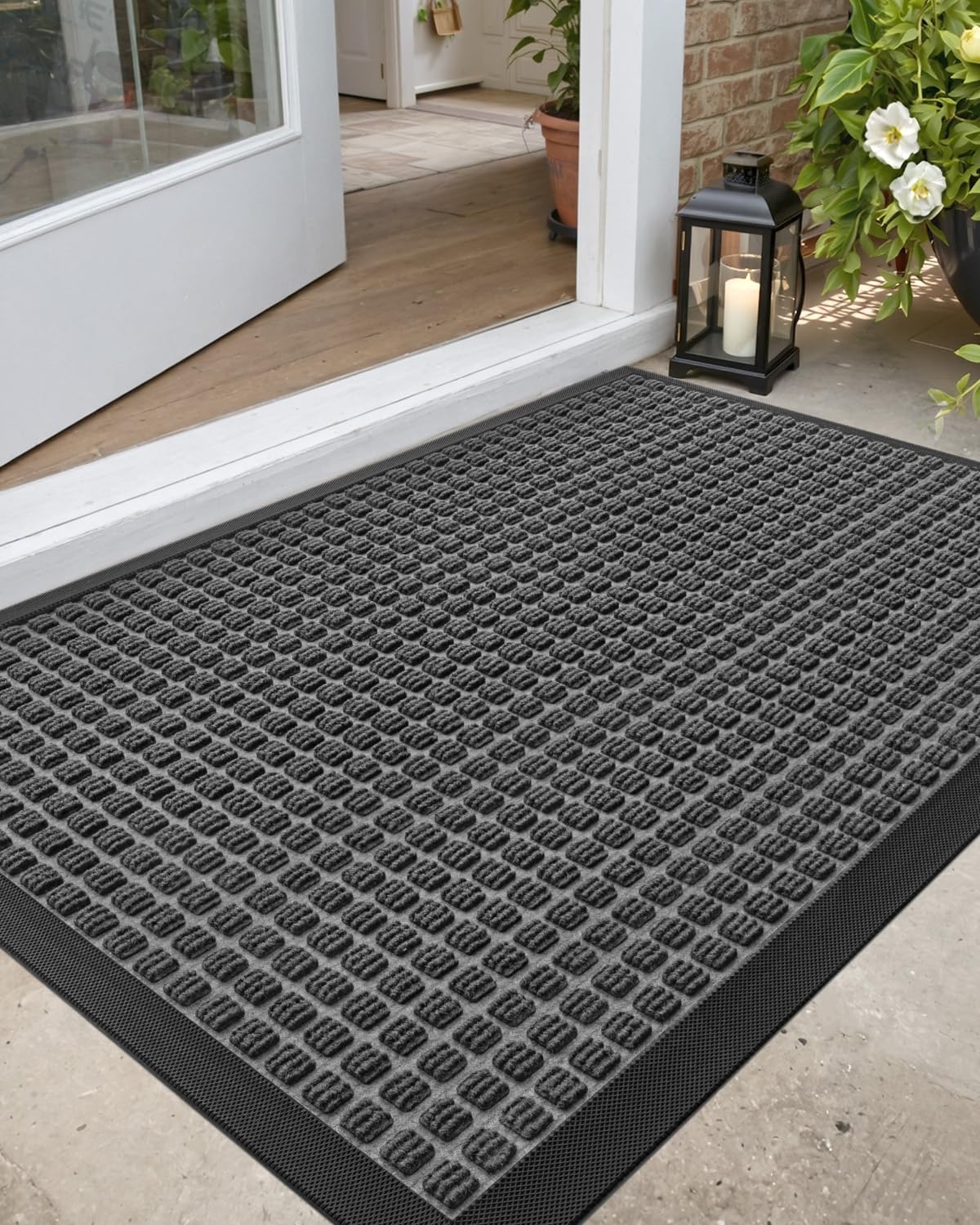DEXI Front Door Mat Outside Entrance 48x72 Rubber Entry Doormat Brown