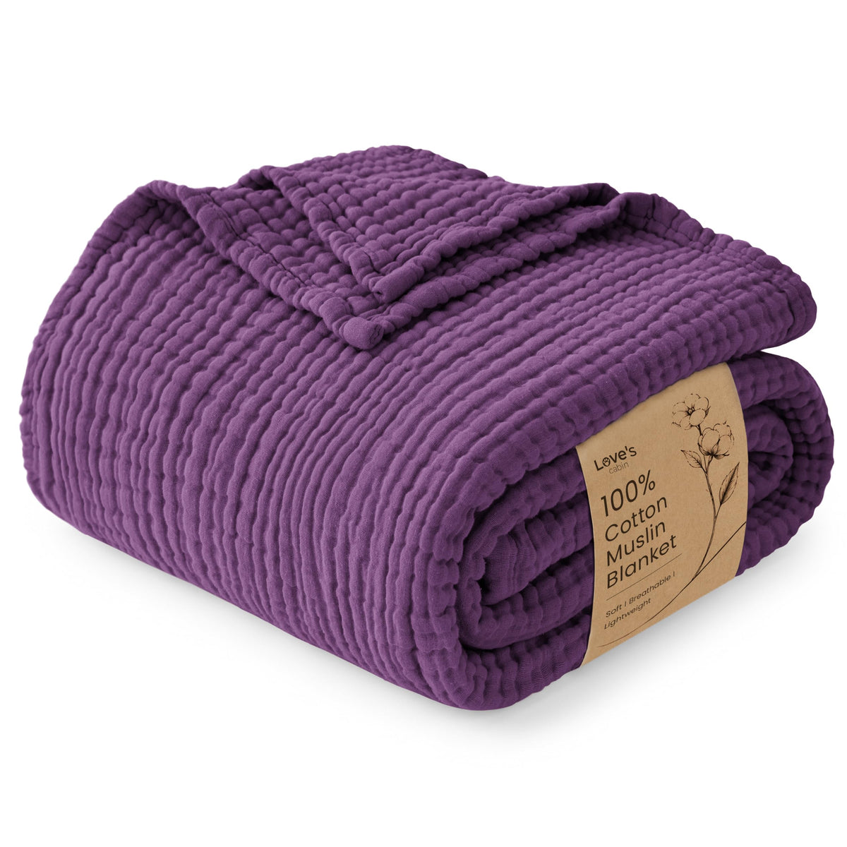 Love's cabin 100% Cotton Muslin Blanket Throw for Couch, Khaki
