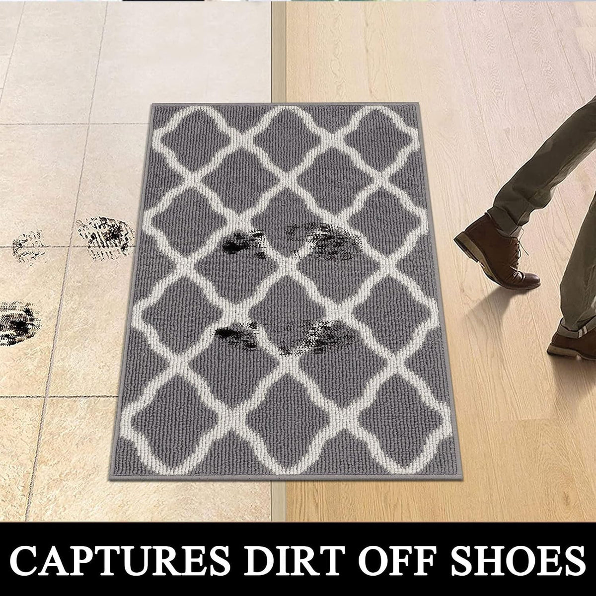 SHACOS Door Mats 20"x32" Indoor Washable Kitchen Entryway Rug Non Slip Absorbent Floor Mat for Home Entrance Garage, Light Gray