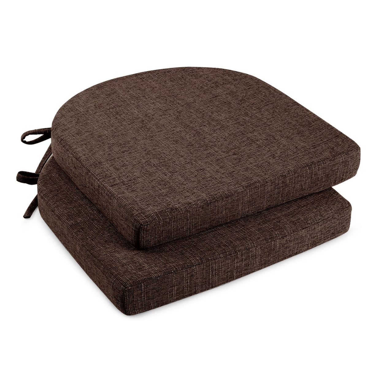 downluxe Indoor Chair Cushions for Dining Chairs, Soft and Comfortable Textured Foam Kitchen Chair Pads with Ties and Non-Slip Backing, 16" x 16" x 2", Brown, 4 Pack