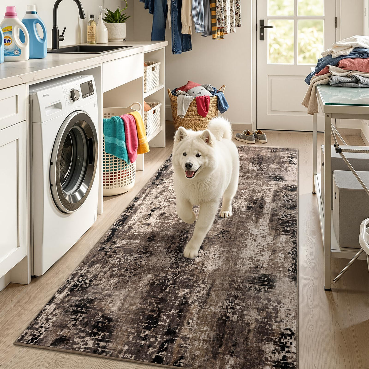 Entrance Rugs Indoor 2x3 Grey Entry Rug Washable Abstract Small Area Rug Non-Slip Low Pile Throw Rugs for Entryway, Kitchen Floor, Front Door Indoor Door Mat, Bathroom, Bedroom Bedside