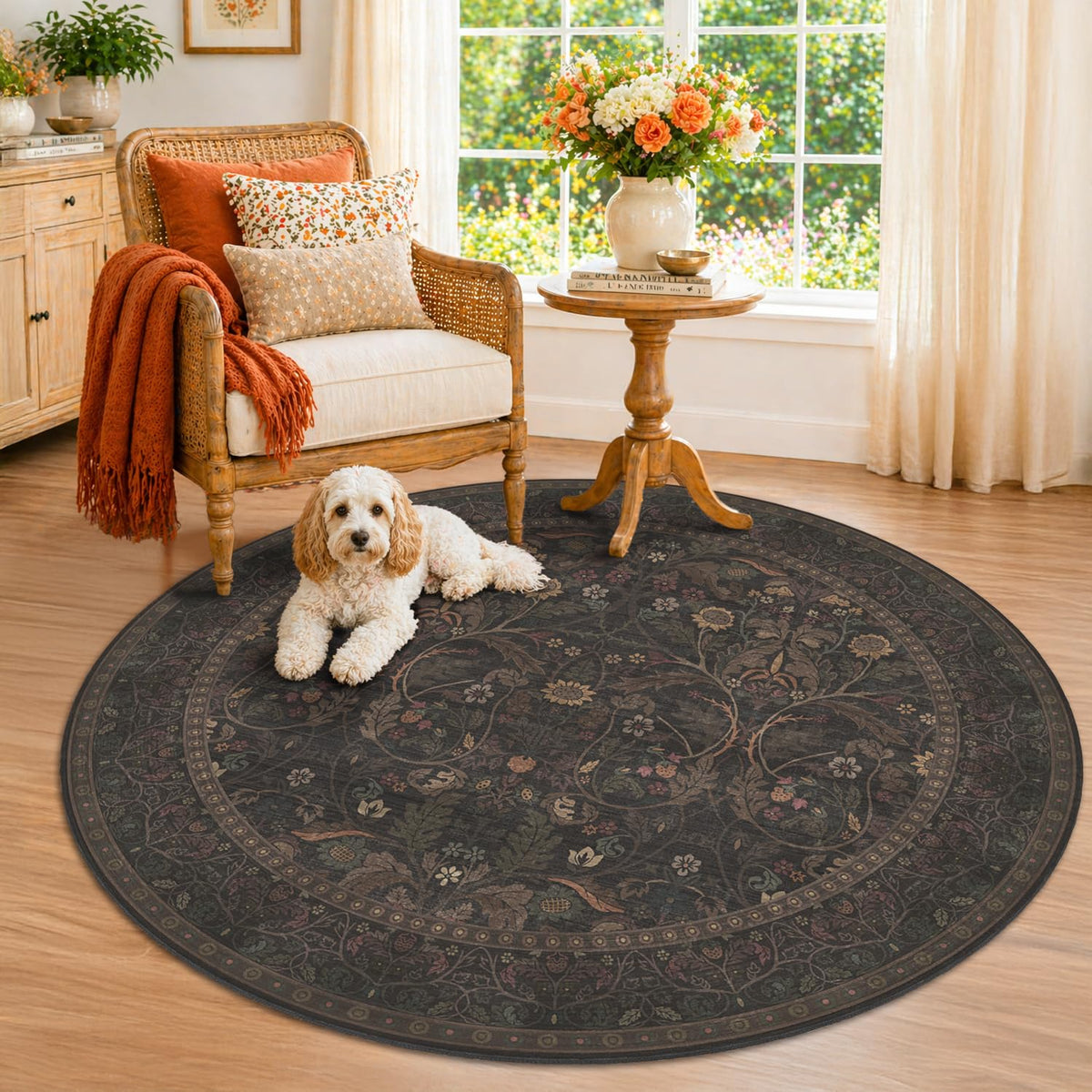 Dark Brown 2x3 Washable Entry Rug, Throw Small Rugs for Entryway Kitchen Bathroom Indoor Door Mat, Farmhouse Floral & Botanical Door Mats, Low Pile Soft Stain Resistant Carpet