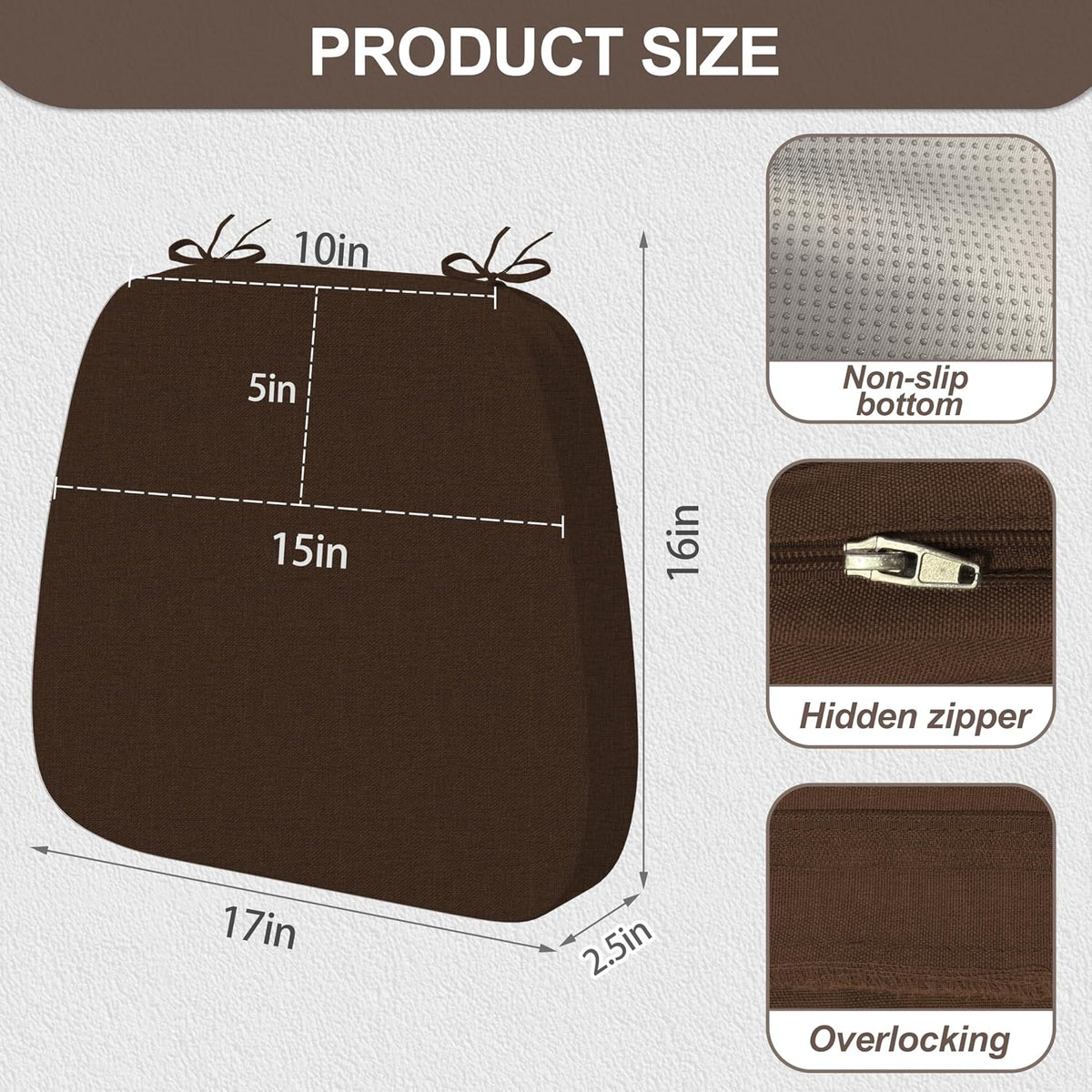 17'' x 16'' x 2.5"Thick Chair Cushions for Dining Chairs, 4 Pack WaterProof Easy Clean Kitchen Chair Pads with Ties and Non-Slip Backing - 30D High Elastic Foam Soft Kitchen Chair Cushions