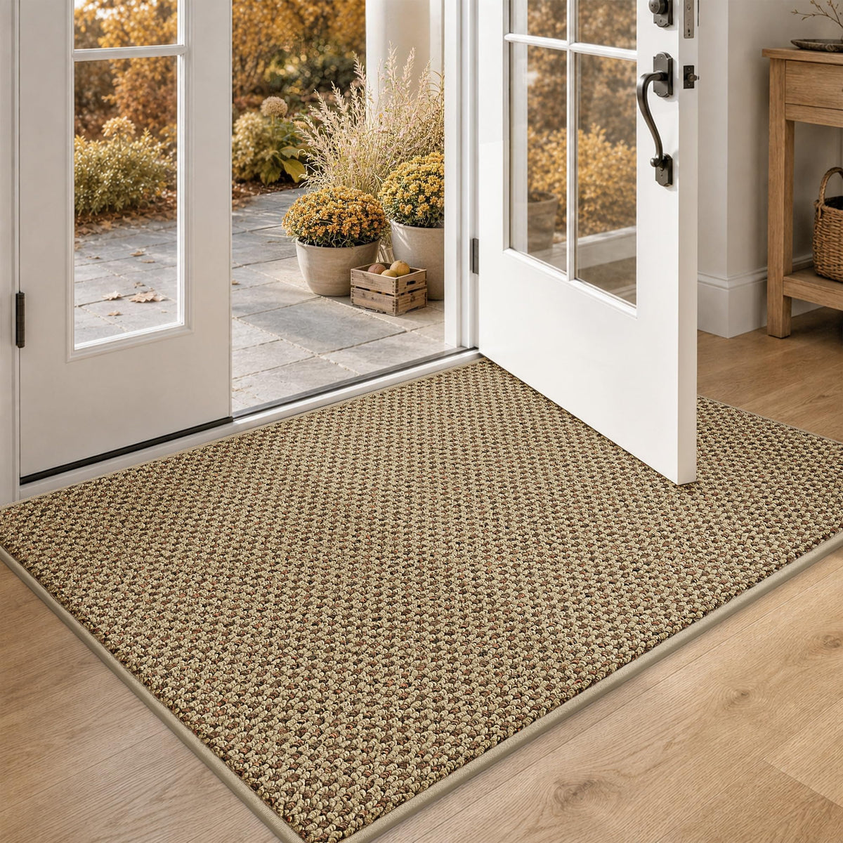COSY HOMEER Door Mat Non-Slip Entryway Rugs Dirt Trapper, 17"x30", Beige