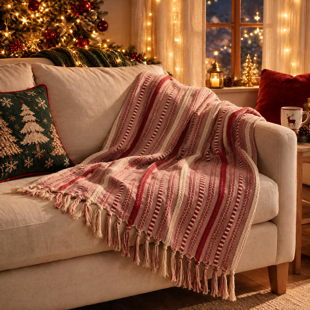 Horaldaily Braided Striped Decorative Throw Blanket, Grey Soft Cozy Blanket with Tassels for Couch Sofa Chair Bed Home Decor, Ideal Gifts for Daily Holiday Use 50x60