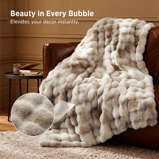 Bedsure Fluffy Bubble Faux Fur Throw Blanket, 50"x60", Tie-dye Taupe