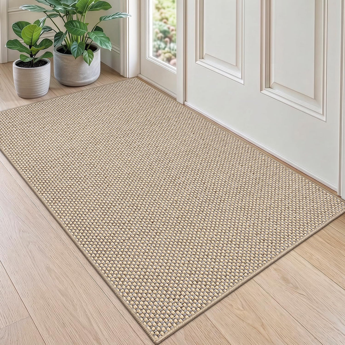 DEXI Thin Door Mat Indoor Entrance 24x36, Non Slip Entryway Mat, Dark Beige