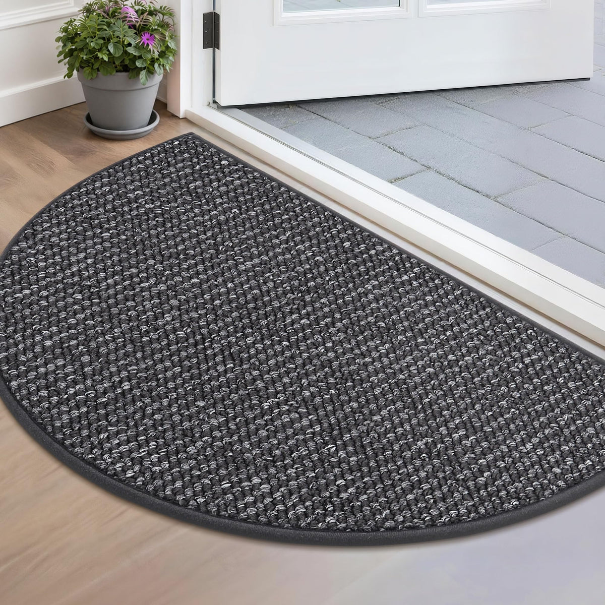 BEQHAUSE Dirt Trapper Door Mat 17" x 30" Half Circle Non Slip Rugs, Taupe