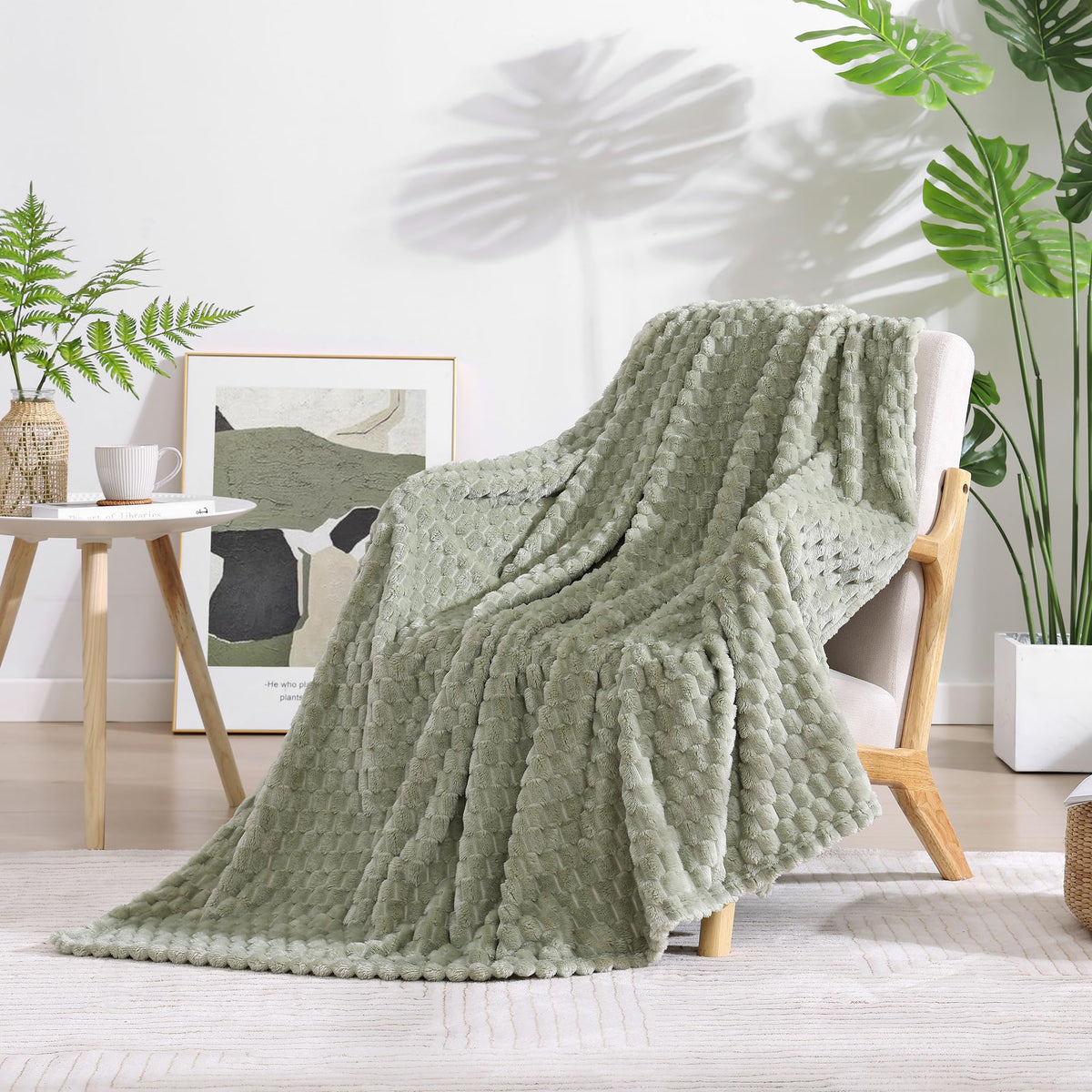 Monbix Throw Blanket for Couch-Room Decor Fuzzy Fleece Flannel Bed Blankets