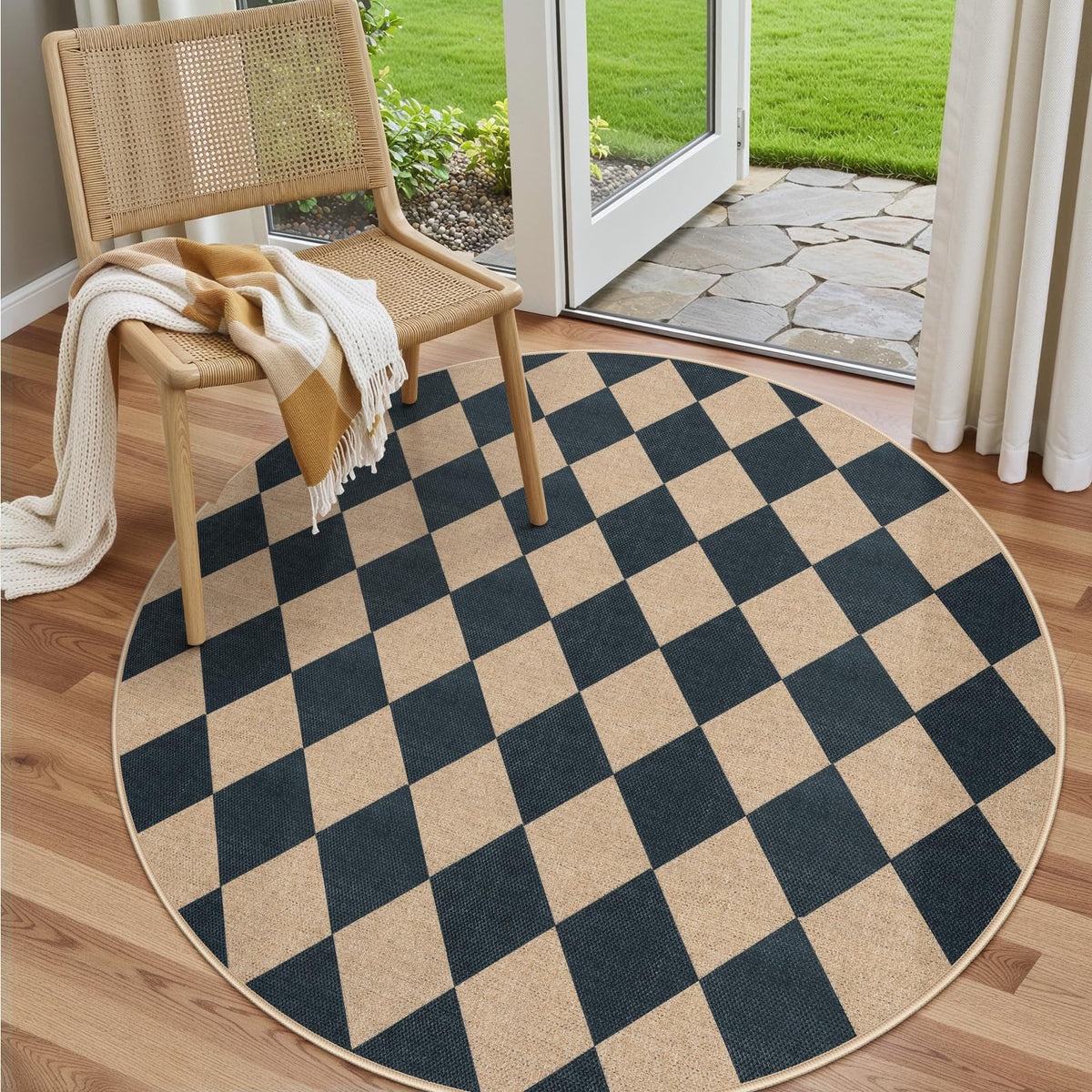 Lahome Checkered Easy Jute Non Slip Front Door Mat, 2x3 Kitchen Rug Neutral Small Throw Rug, Farmhouse Diamond Washable Non Shedding Low Pile Black Floor Carpet for Entryway Front Porch Doorway
