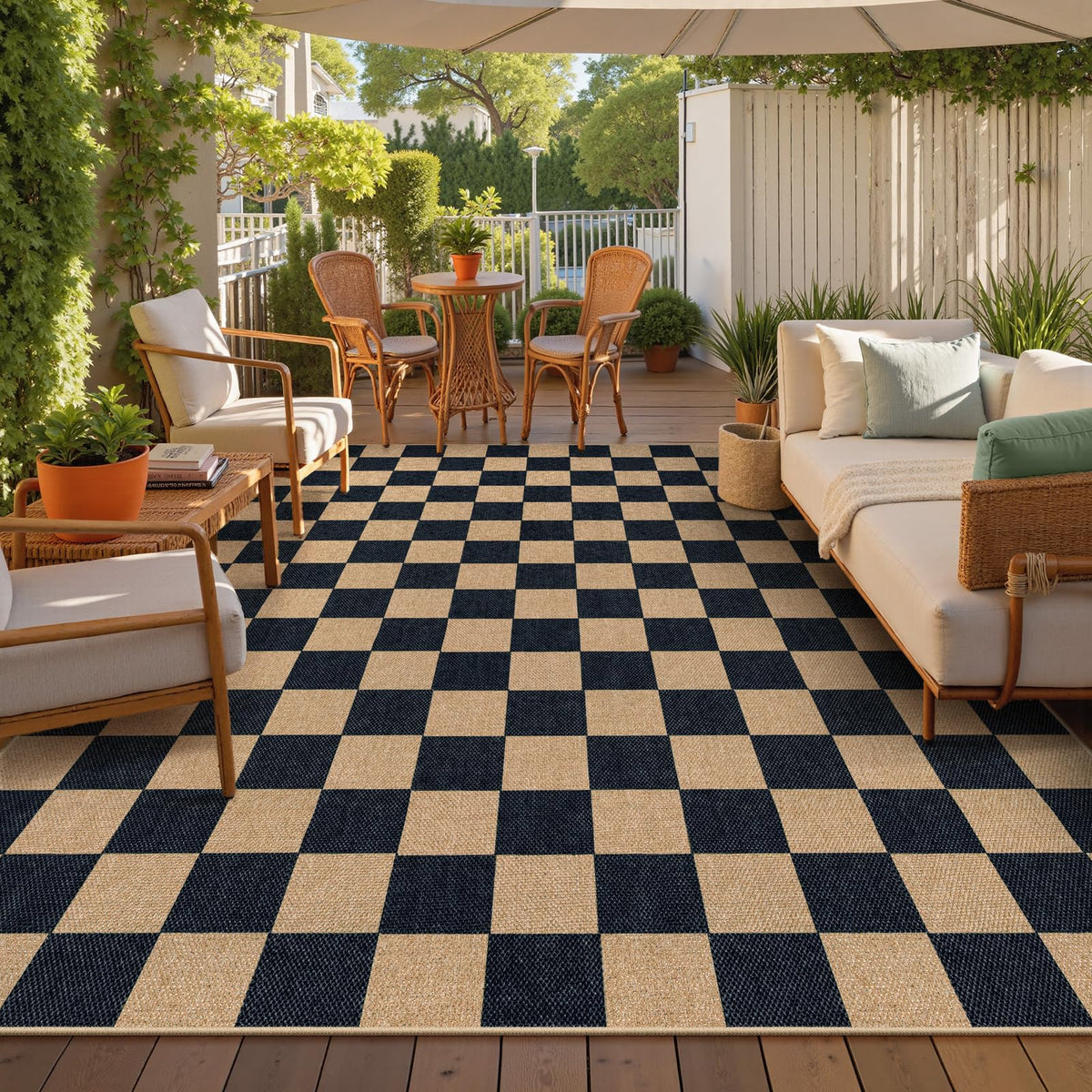 Lahome Checkered Easy Jute Non Slip Front Door Mat, 2x3 Kitchen Rug Neutral Small Throw Rug, Farmhouse Diamond Washable Non Shedding Low Pile Black Floor Carpet for Entryway Front Porch Doorway