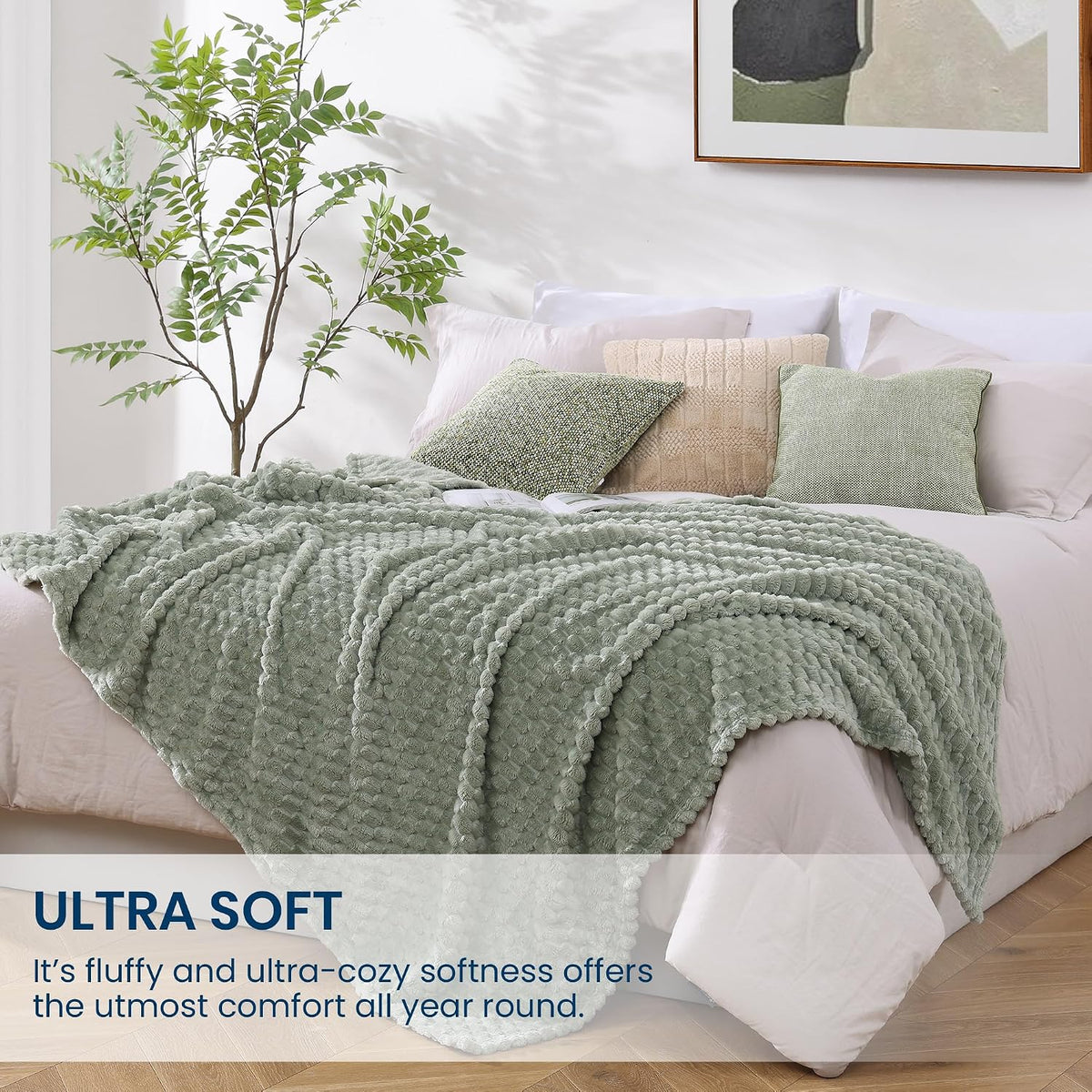 Monbix Throw Blanket for Couch-Room Decor Fuzzy Fleece Flannel Bed Blankets