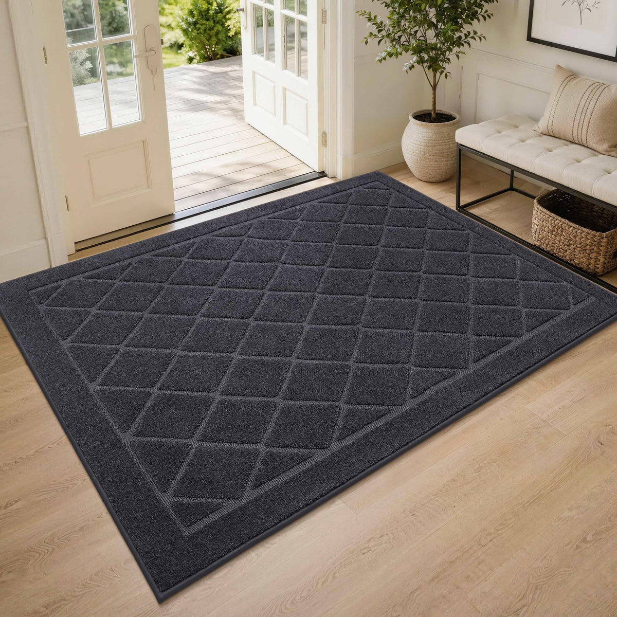 BEQHAUSE Dirt Trapper Door Mat 32" x 48", Doormat Non-Slip, Dark Grey