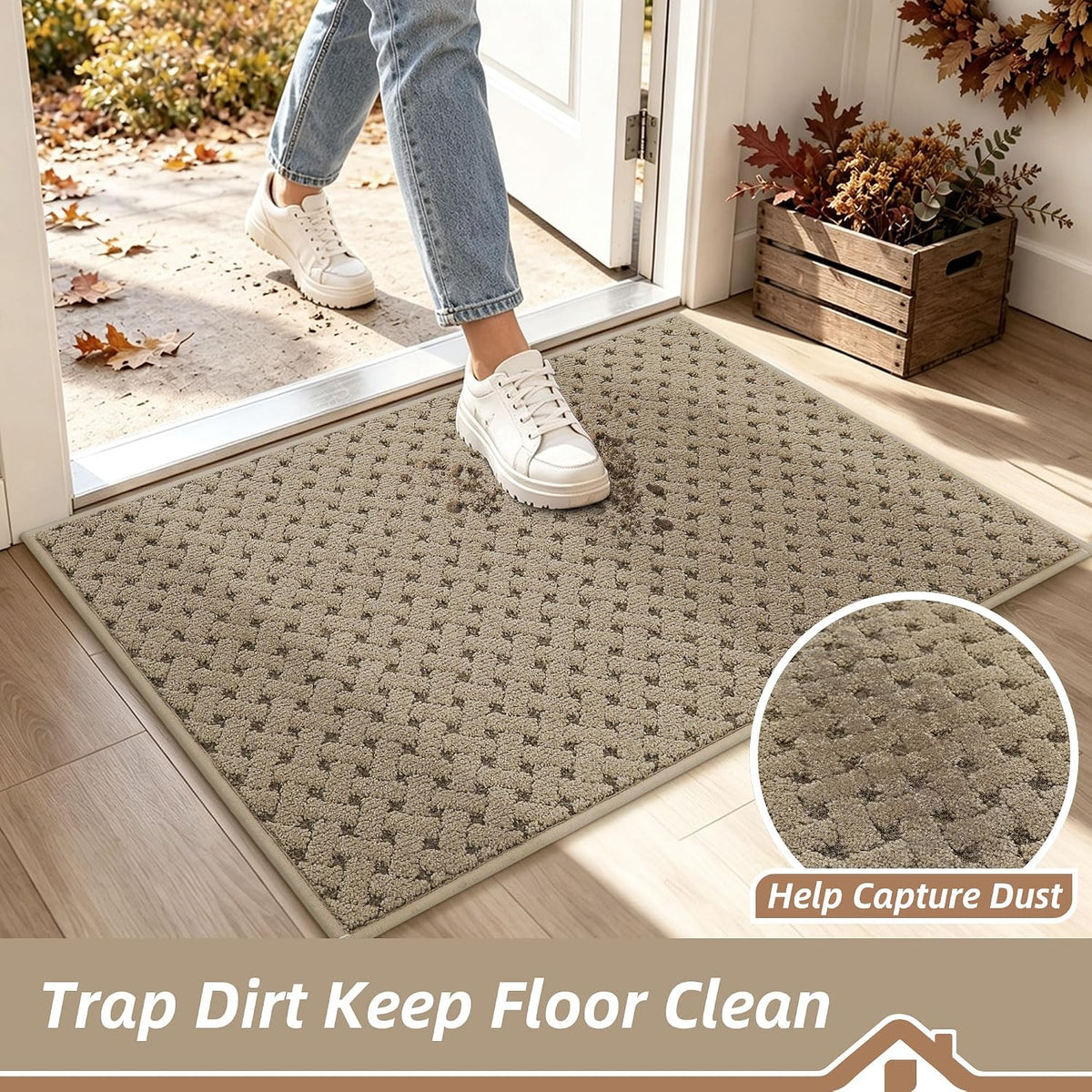 BEQHAUSE Dirt Trapper Door Mat Non-Slip Entryway Rugs, 24" x 36", Beige