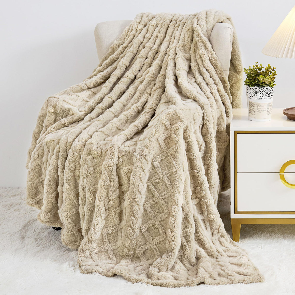 Aganear Fleece Throw Blanket for Couch, Fall Boho Blankets,50"x60" Khaki