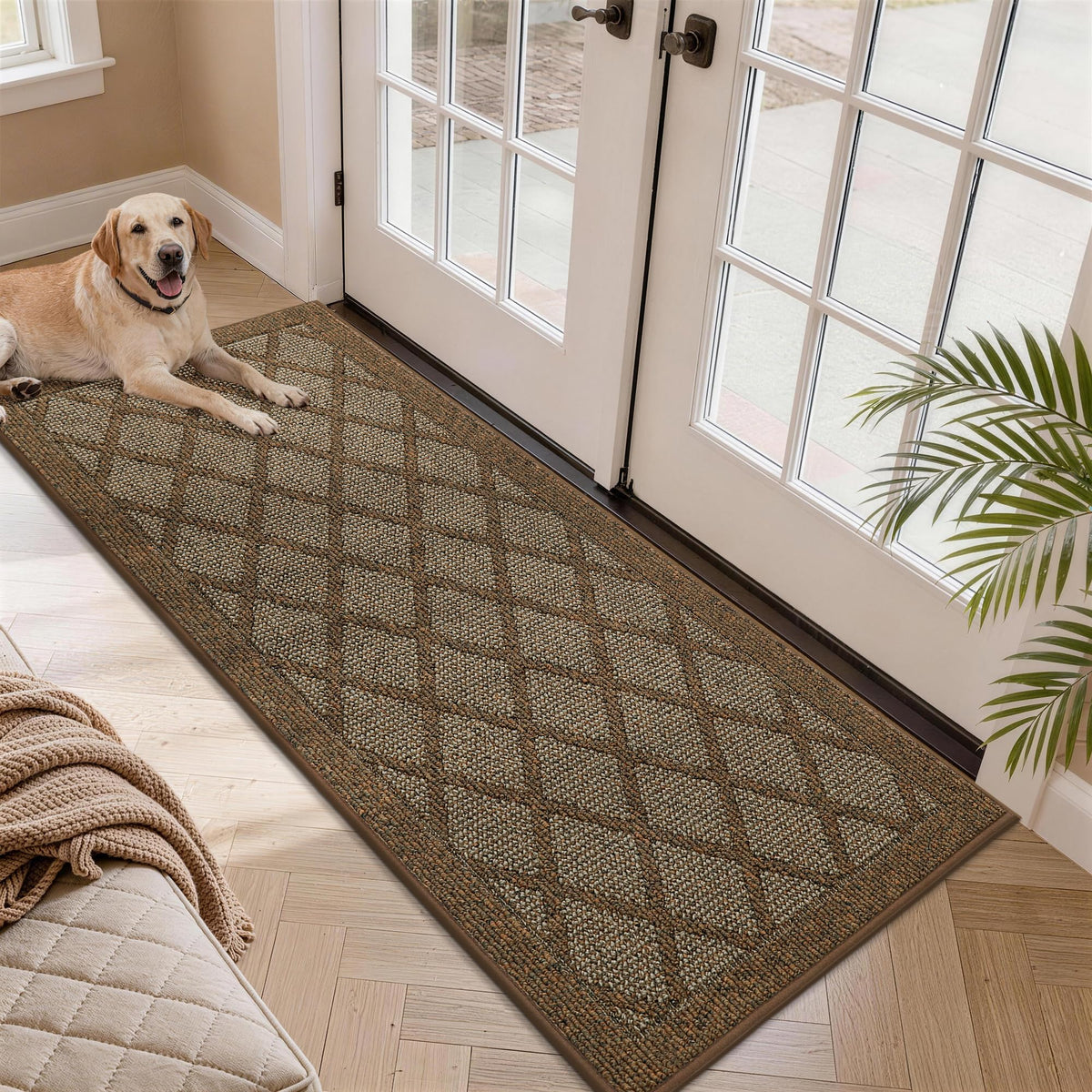 COSY HOMEER Non-Slip Door Mat 20"x32",Entryway Rugs Low Profile,Beige