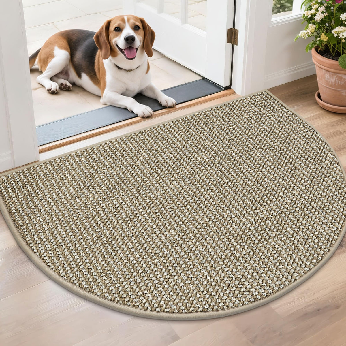 BEQHAUSE Dirt Trapper Door Mat 17" x 30" Half Circle Non Slip Rugs, Taupe