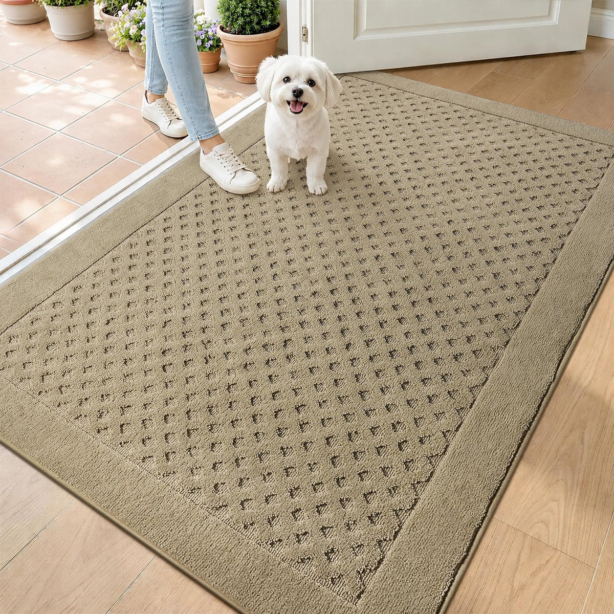 Dirt Trapper Door Mat 24"x 36", Non-Slip Entryway Rugs, Beige