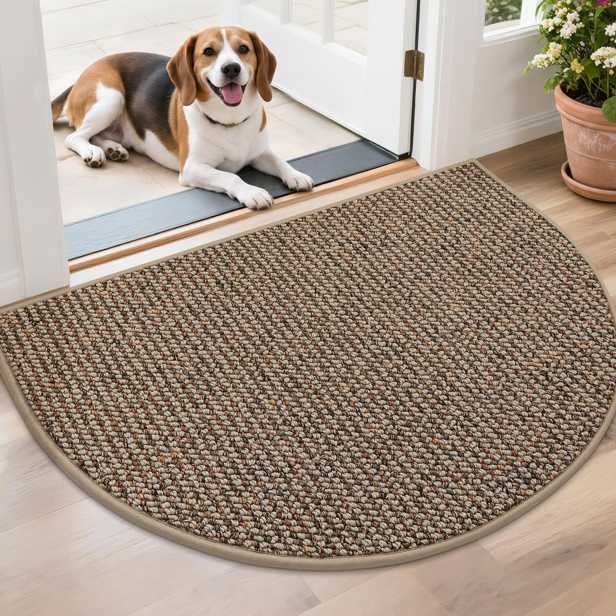 BEQHAUSE Dirt Trapper Door Mat 17" x 30" Half Circle Non Slip Rugs, Taupe